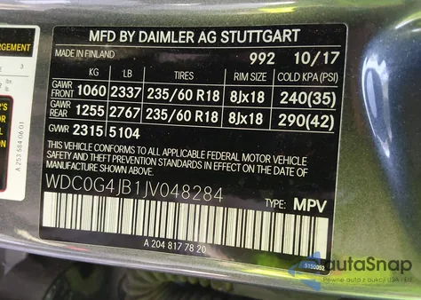 2018 Mercedes-Benz Glc 300 from USA, damaged, VIN WDC0G4JB1JV048284